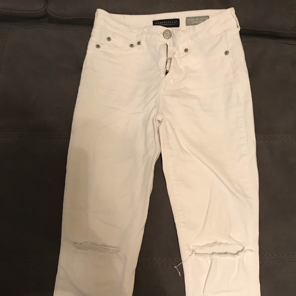 White ripped high waisted jeggings